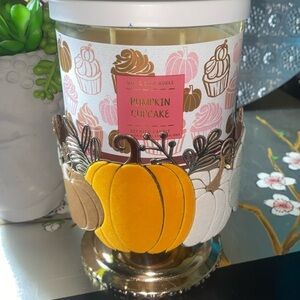 Bath and Bodyworks Pumpkin Three Wick Candle Holder and Pumpkin Cupcake